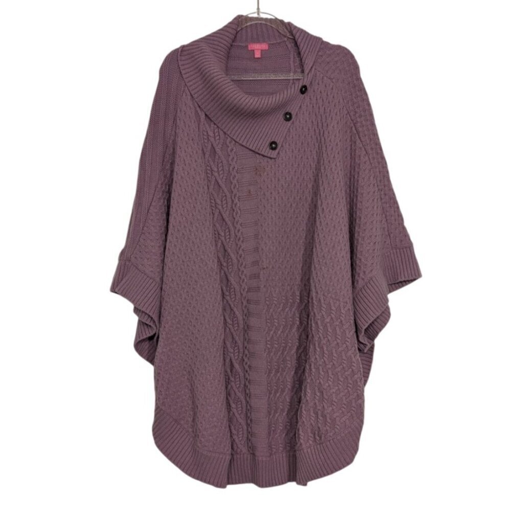 Talbots Cable Knit Poncho Womens Size 2X Lavender Purple Wool Blend Cowl Neck